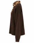 Pull maille cacao col chemise frou / motifs fleurs