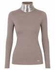 Interdee taupe sweater adorned with sequins at the collar