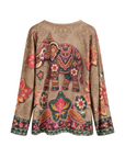 Pull fin lurex col V camel éléphant dos