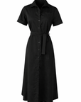 Langes Hemdblusenkleid Schwarz Glänzend Baumwolle