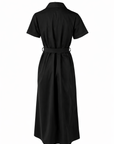 Langes Hemdblusenkleid Schwarz Glänzend Baumwolle