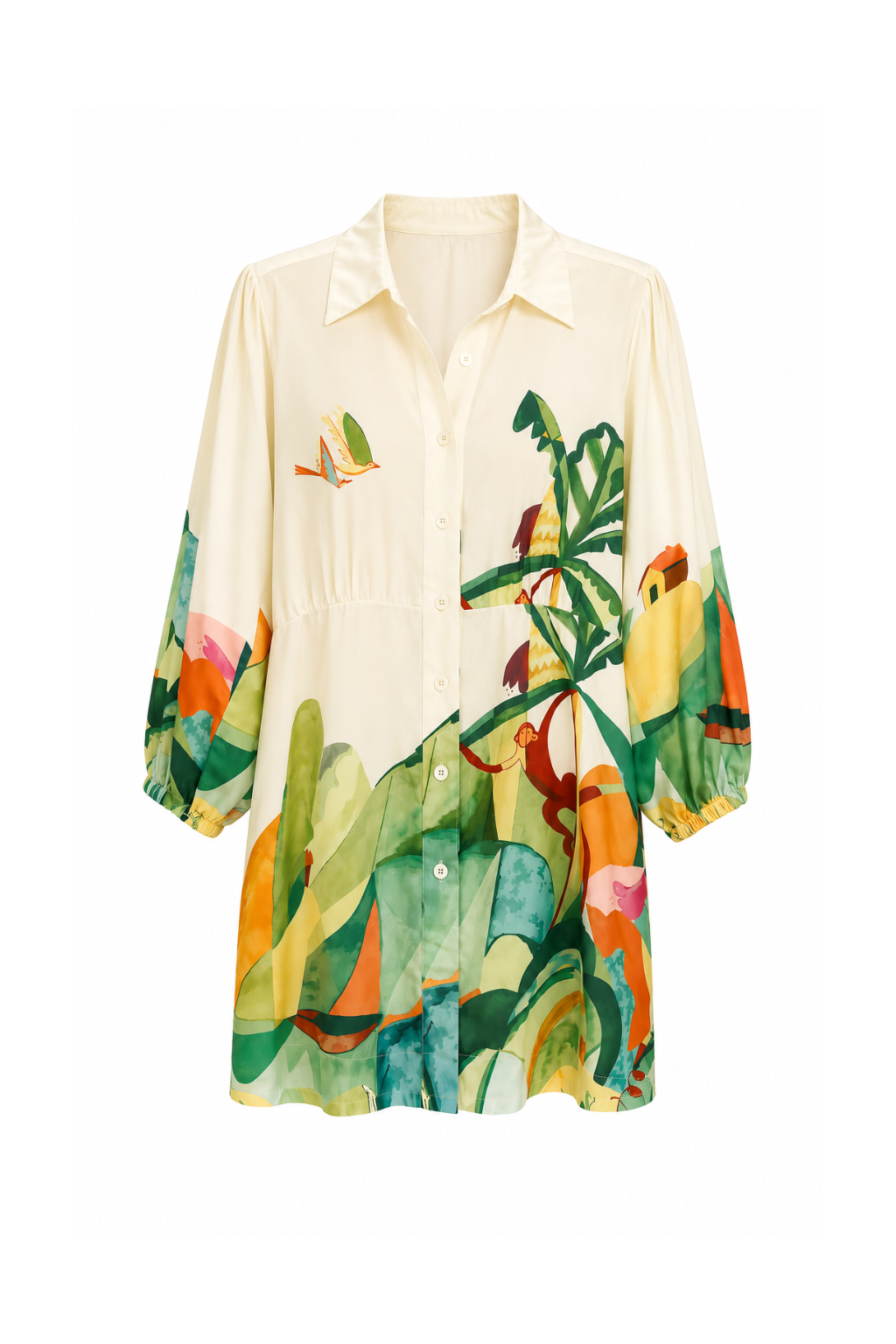 Robe chemise courte feuillages