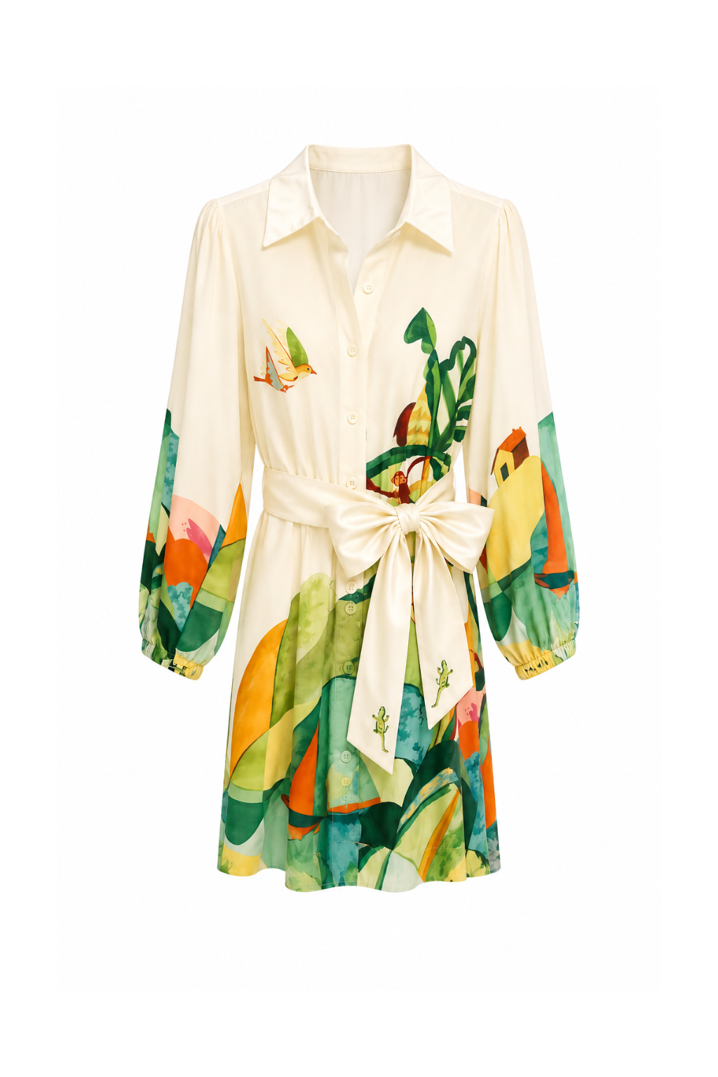 Robe chemise courte feuillages