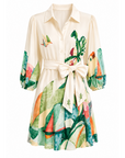 Robe chemise courte feuillages