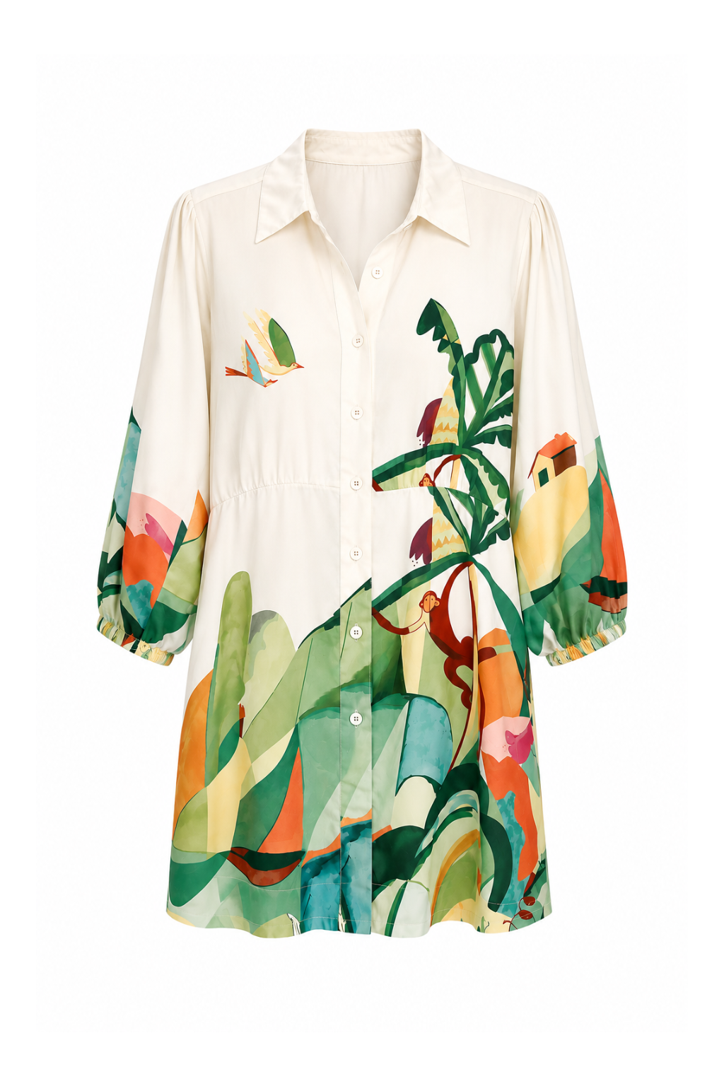 Robe chemise courte feuillages
