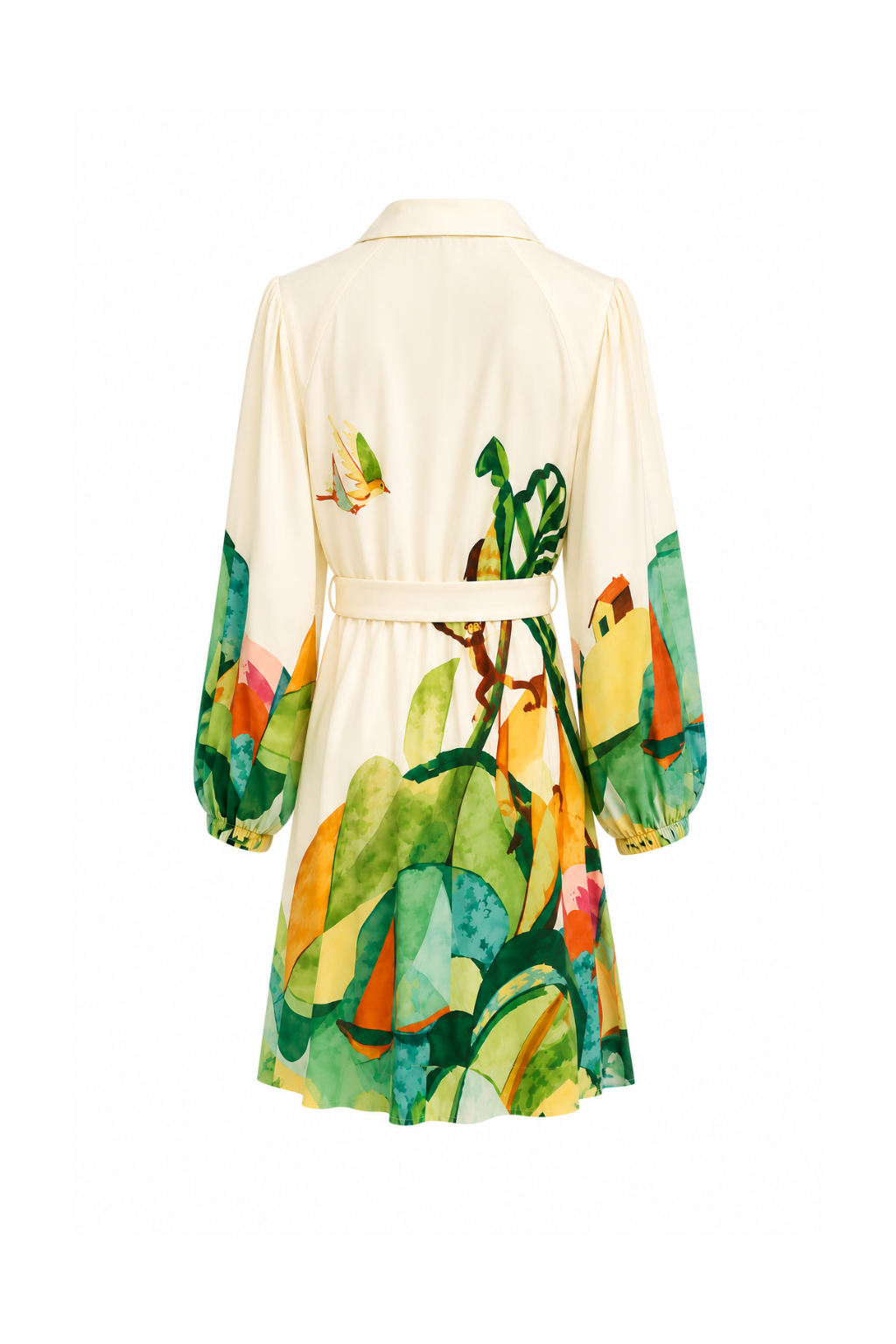 Robe chemise courte feuillages