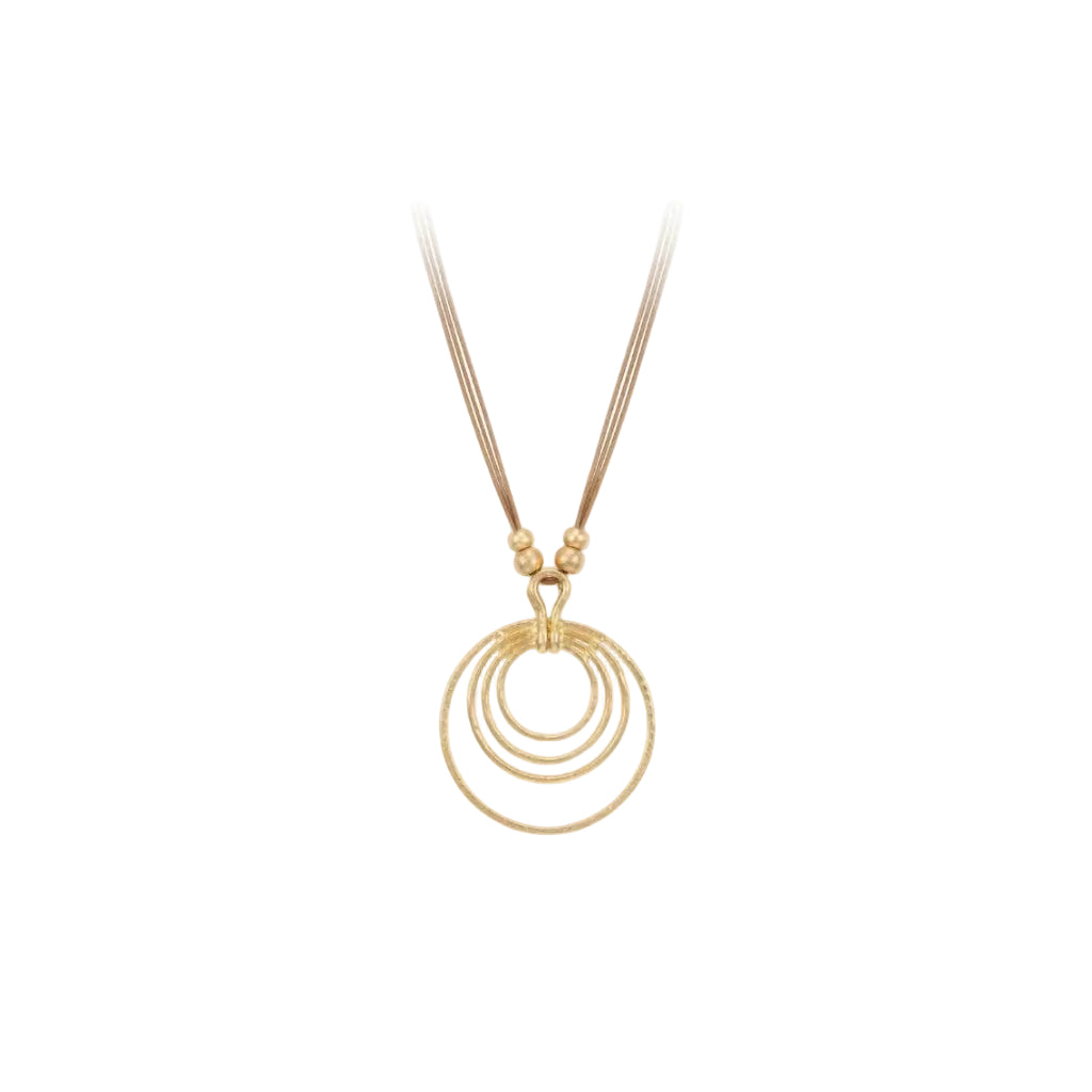 Sautoir doré pendentif anneaux spirale