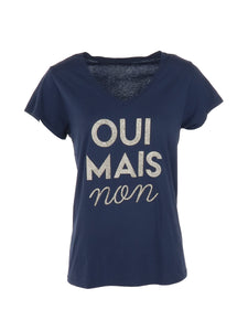 Marineblaues goldenes T-Shirt „Ja, aber nein“