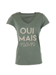 Tee-Shirt kaki "Oui mais non" doré