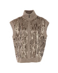 Gilet Interdee col cheminée taupe séquins