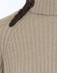 Pull col roulé beige Interdee martingale cuir