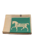 Echarpe chevaux vert-orange-beige