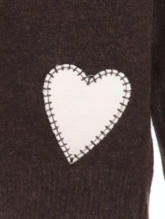 Pull col V bicolore COEUR taille coffee-écru