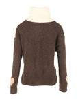 Pull bicolore col roulé COEURS manches écru /coffee