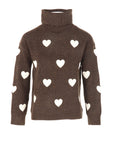 Pull petits COEURS col roulé coffee