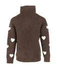Pull petits COEURS col roulé coffee
