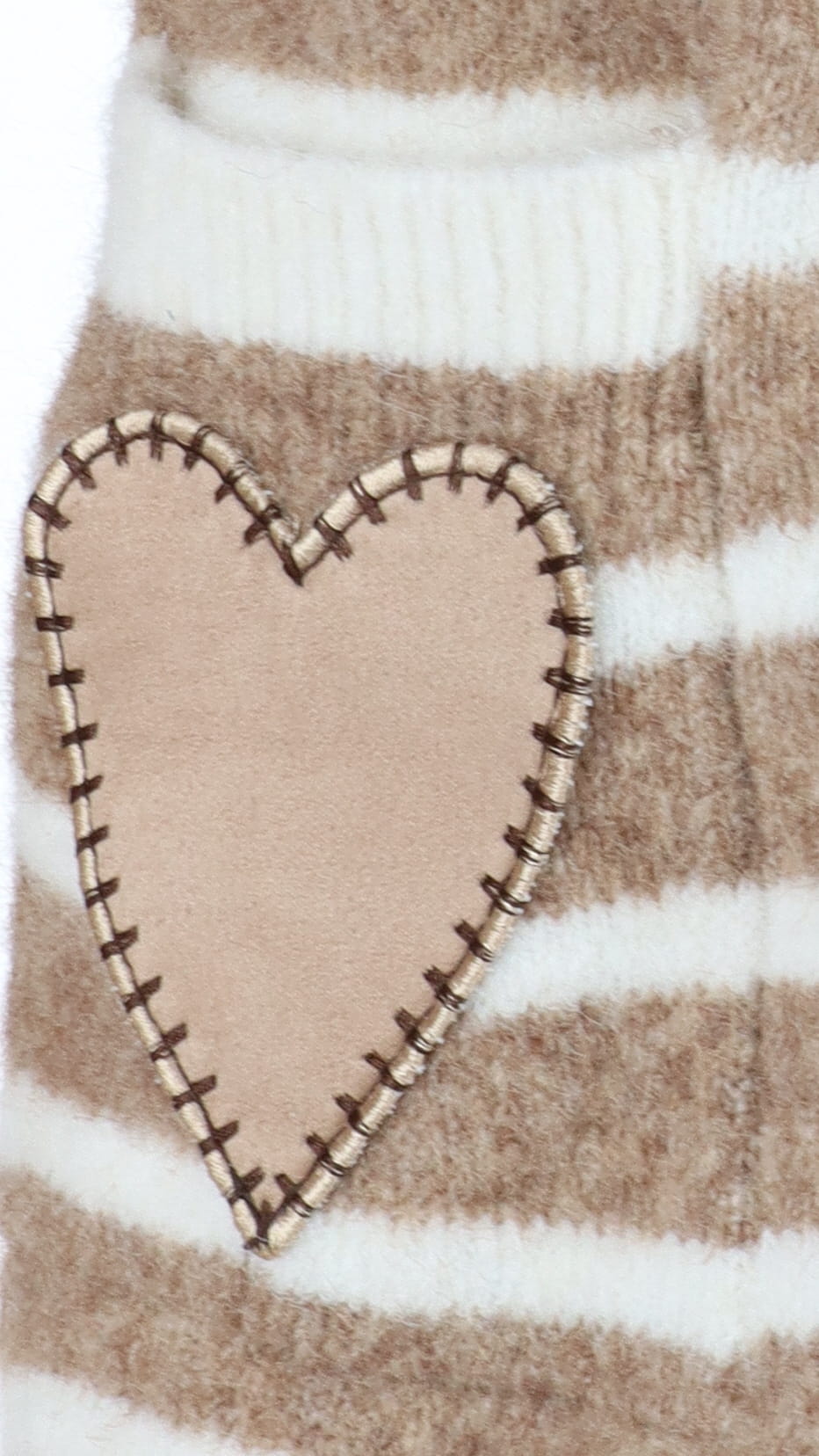 Pull col roulé rayures COEUR poches/ écru camel