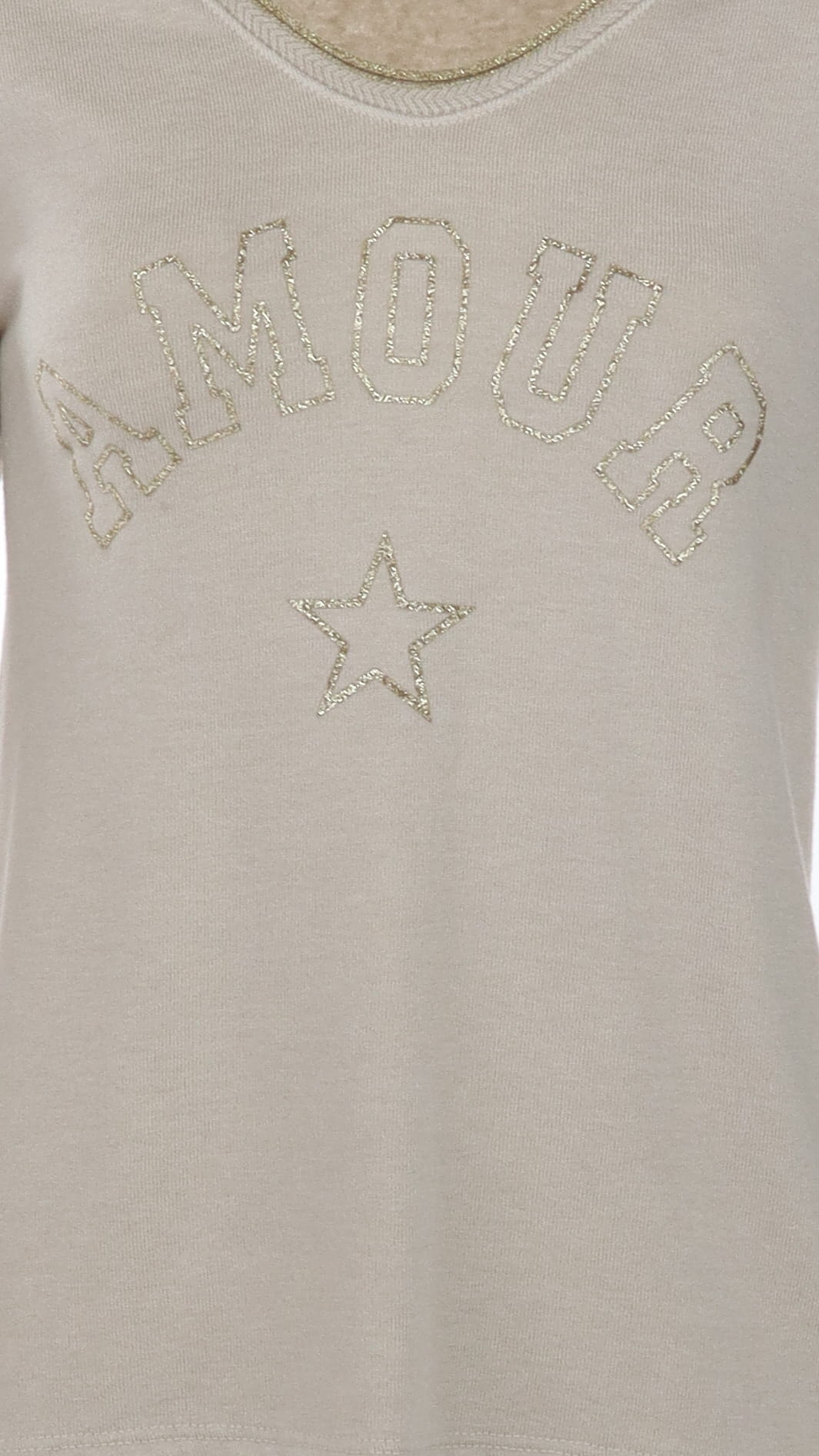 Sweat col V AMOUR beige