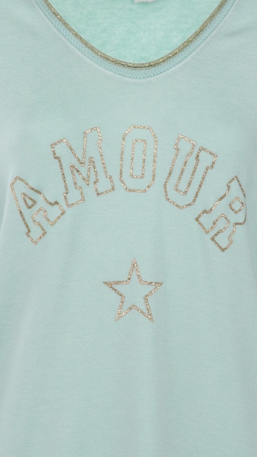 Sweat col V AMOUR vert d'eau