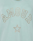 Sweat col V AMOUR vert d'eau