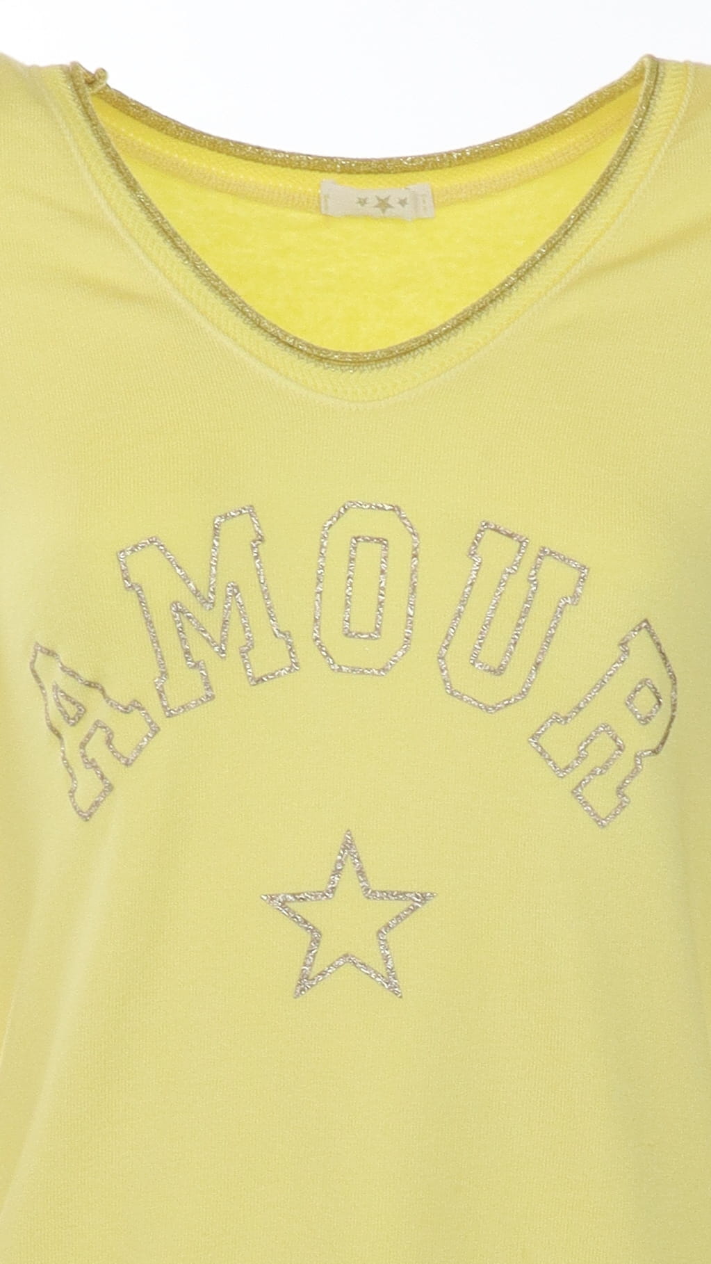 Sweat col V AMOUR jaune