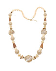 Collier long perles rondes beige/sertissage doré