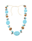 Collier long pierres turquoise et bois