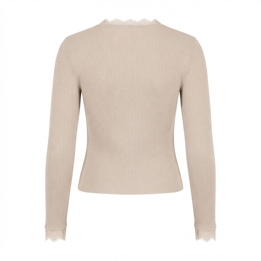 Pull beige col V dentelle