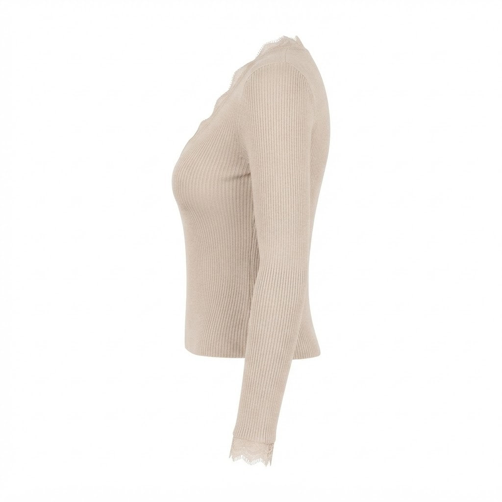 Pull beige col V dentelle