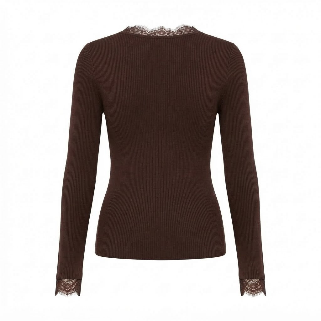 Pull coffee col V dentelle