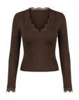 Pull coffee col V dentelle