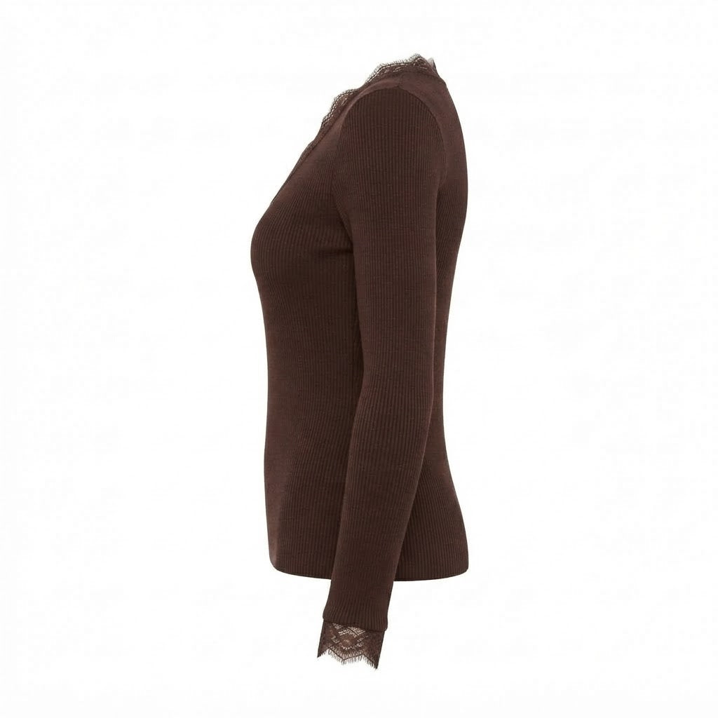 Pull coffee col V dentelle
