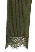 Pull kaki col V dentelle