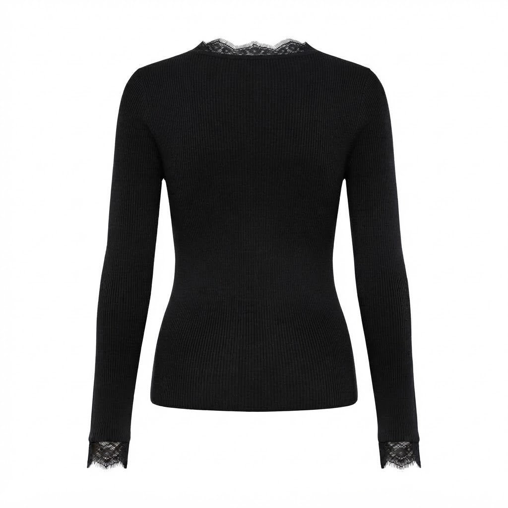 Pull noir col V dentelle