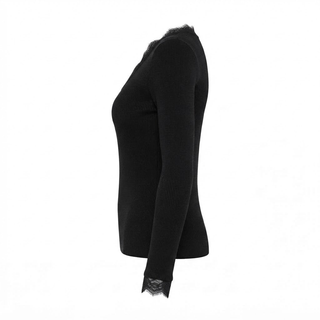 Pull noir col V dentelle