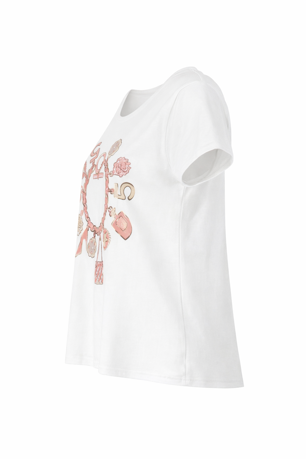 Baumwoll-T-Shirt Weiss Blumendruck Rosa/Camel