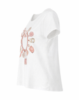 Baumwoll-T-Shirt Weiss Blumendruck Rosa/Camel