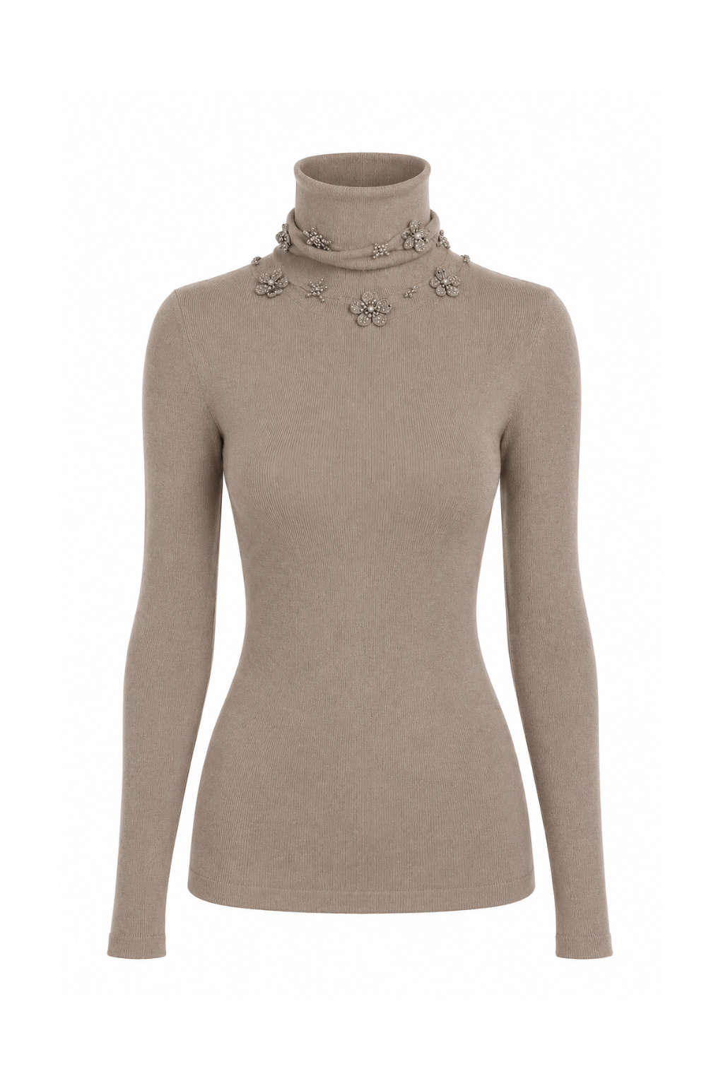 Pull Interdee taupe orné de flocons séquins col