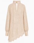 Beige Langarmbluse mit Stickerei