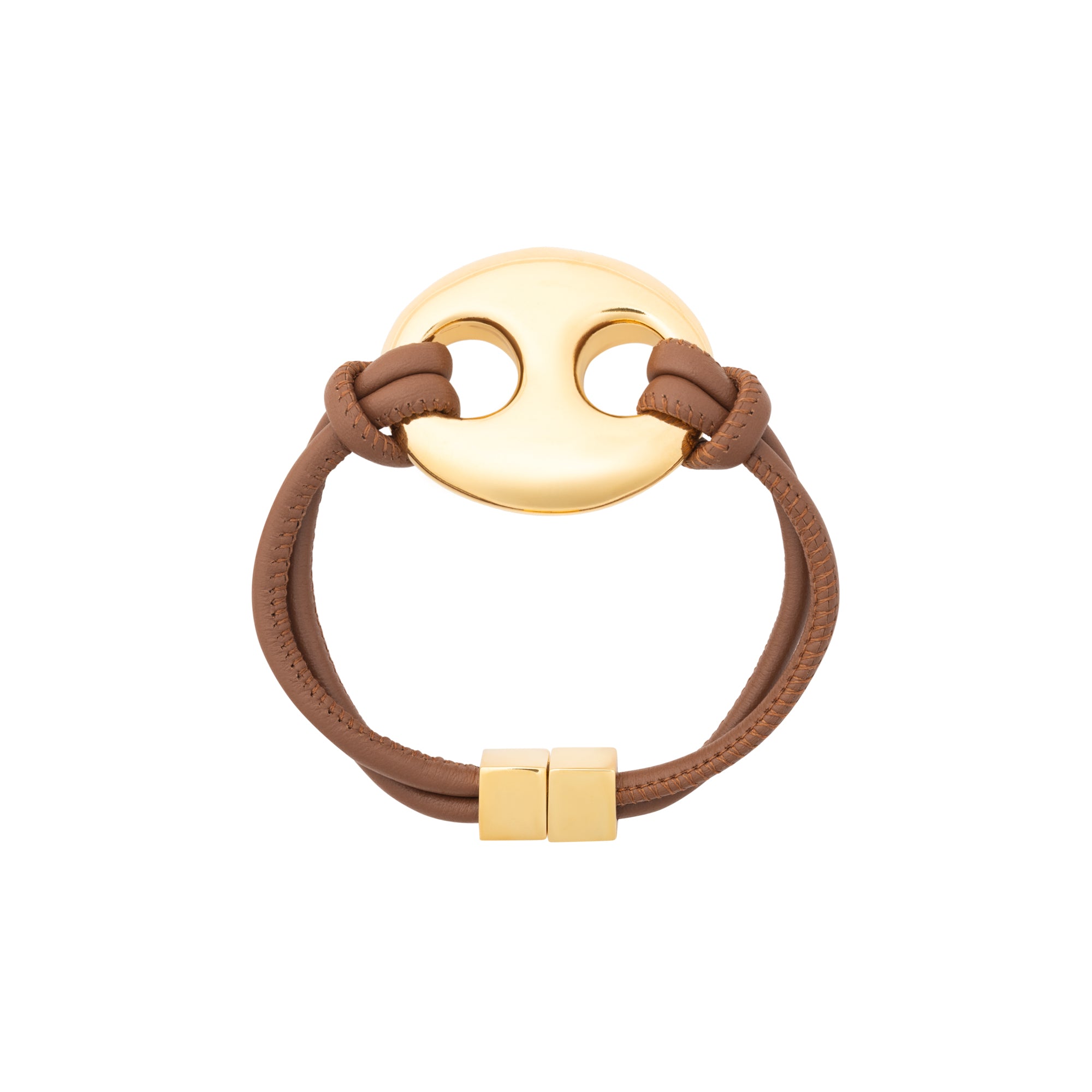 Disc leather Bracelet brown gold Vanessa Baroni