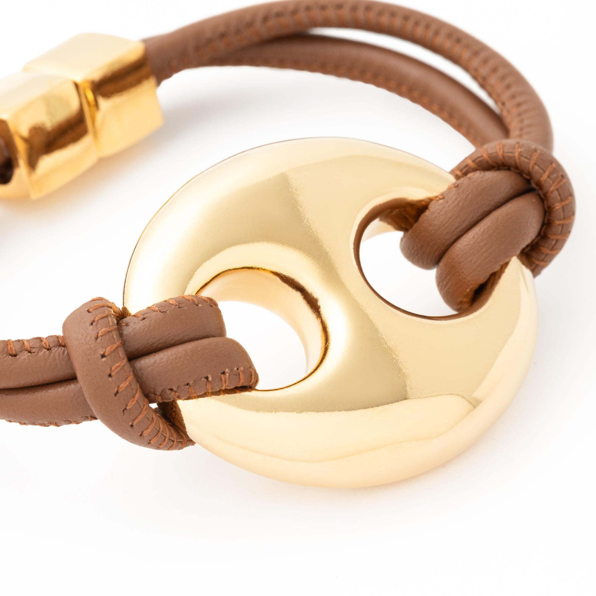 Disc leather Bracelet brown gold Vanessa Baroni