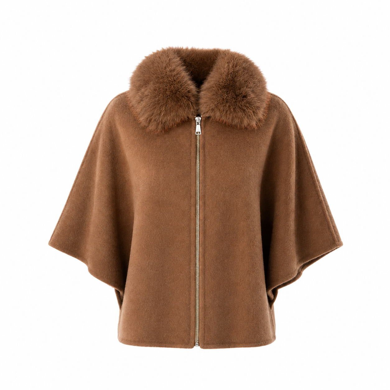 Cardigan col fourrure zippé camel