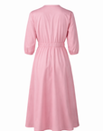 Robe midi col V rose - coton glacé