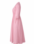 Robe midi col V rose - coton glacé