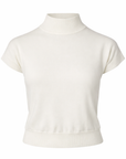 Thin white crew neck sweater with short sleeves