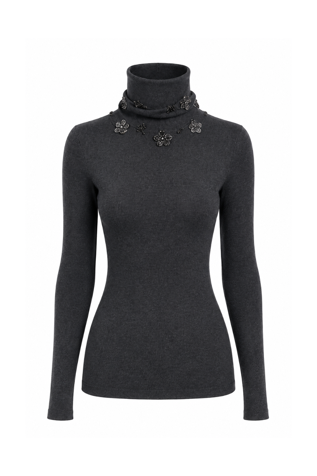 Pull Interdee anthracite orné de flocons sequins col