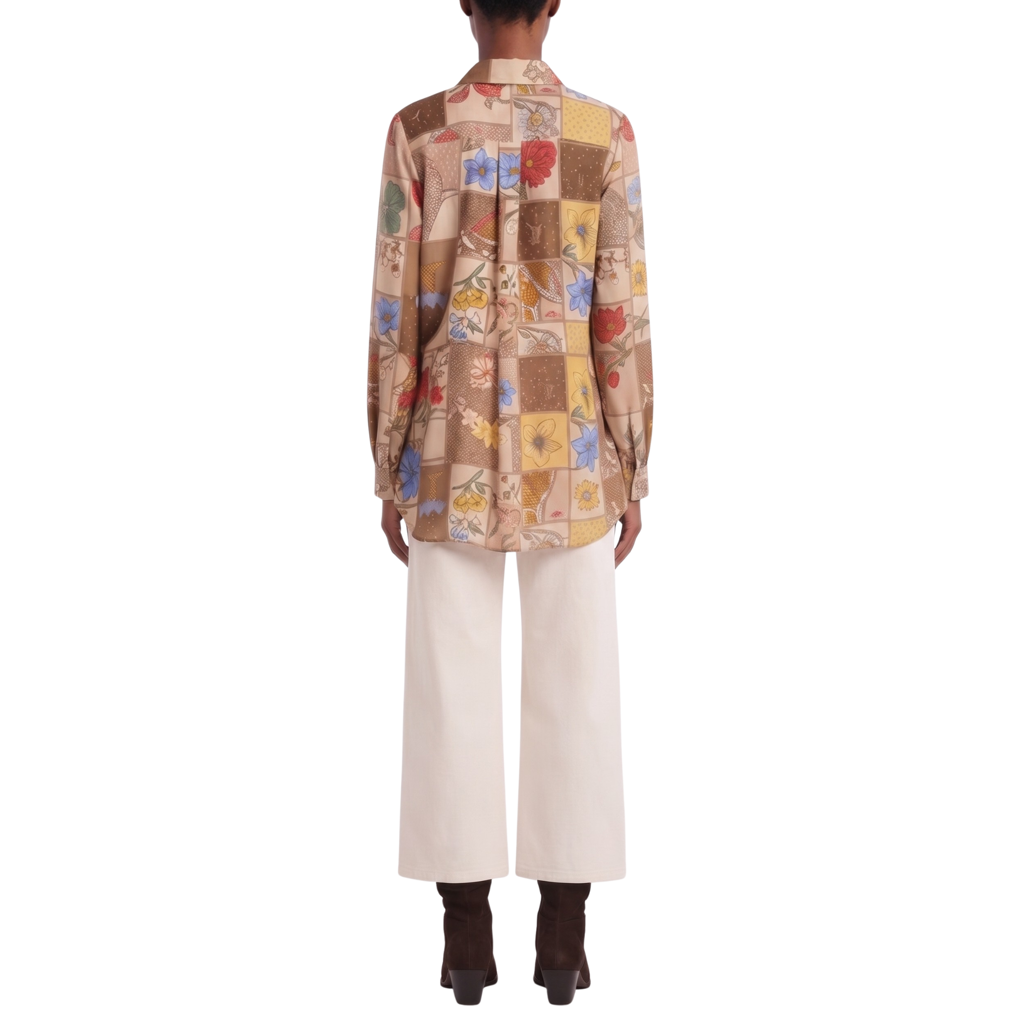 Blouse foulard beige motif automnal