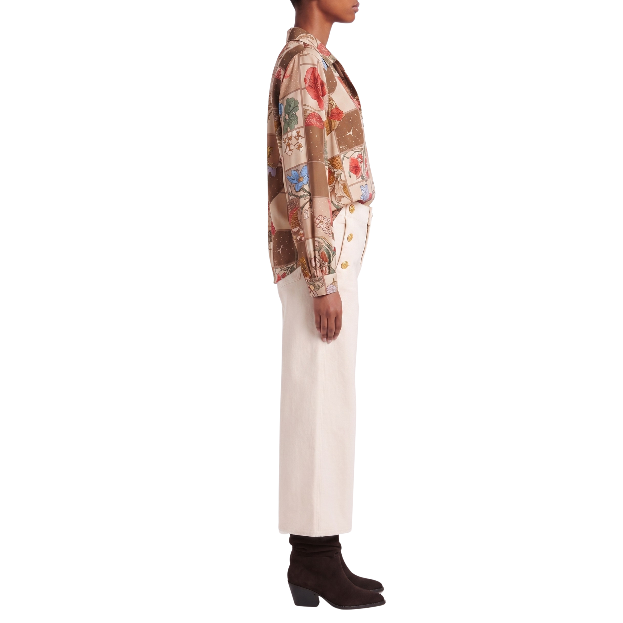 Blouse foulard beige motif automnal
