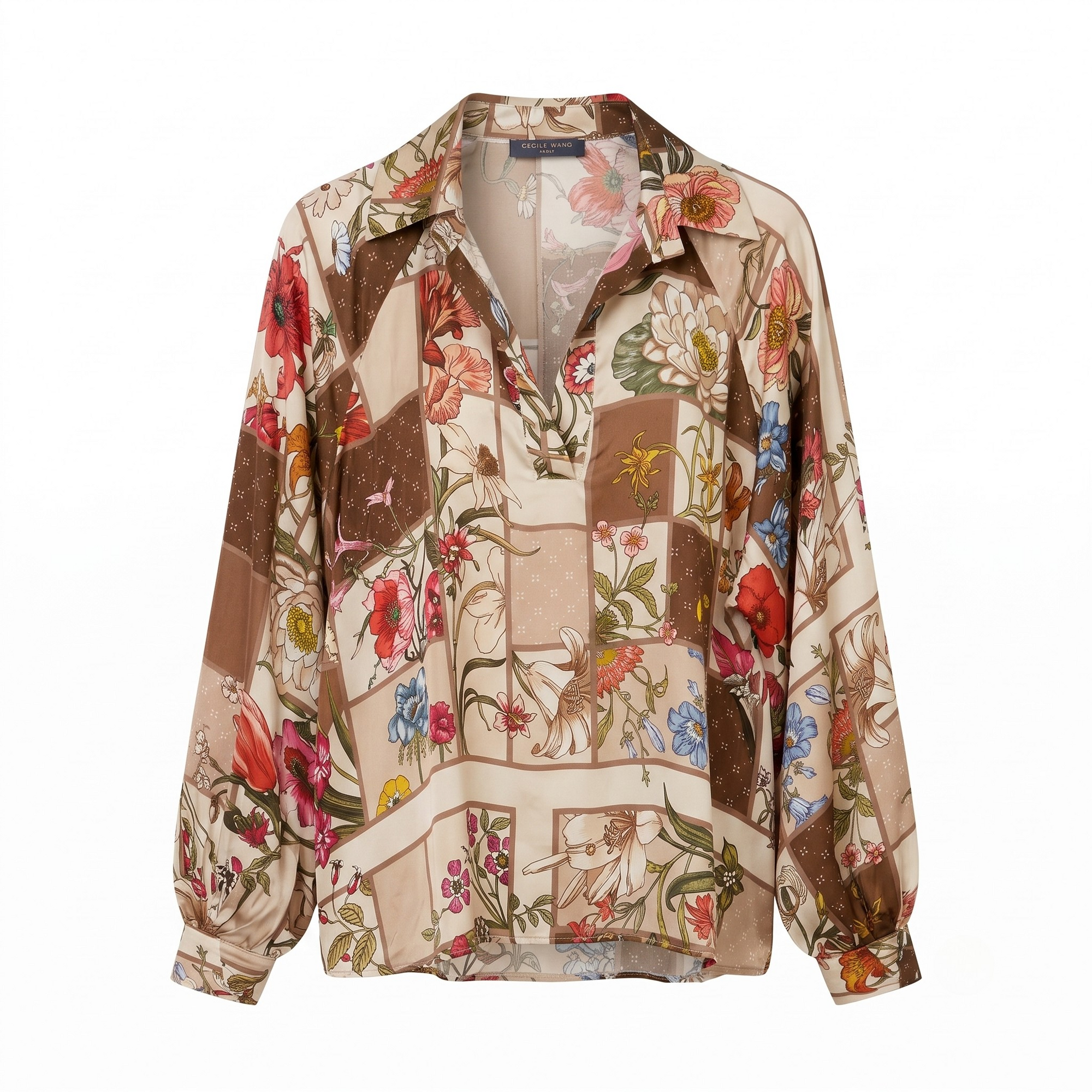 Blouse foulard beige motif automnal
