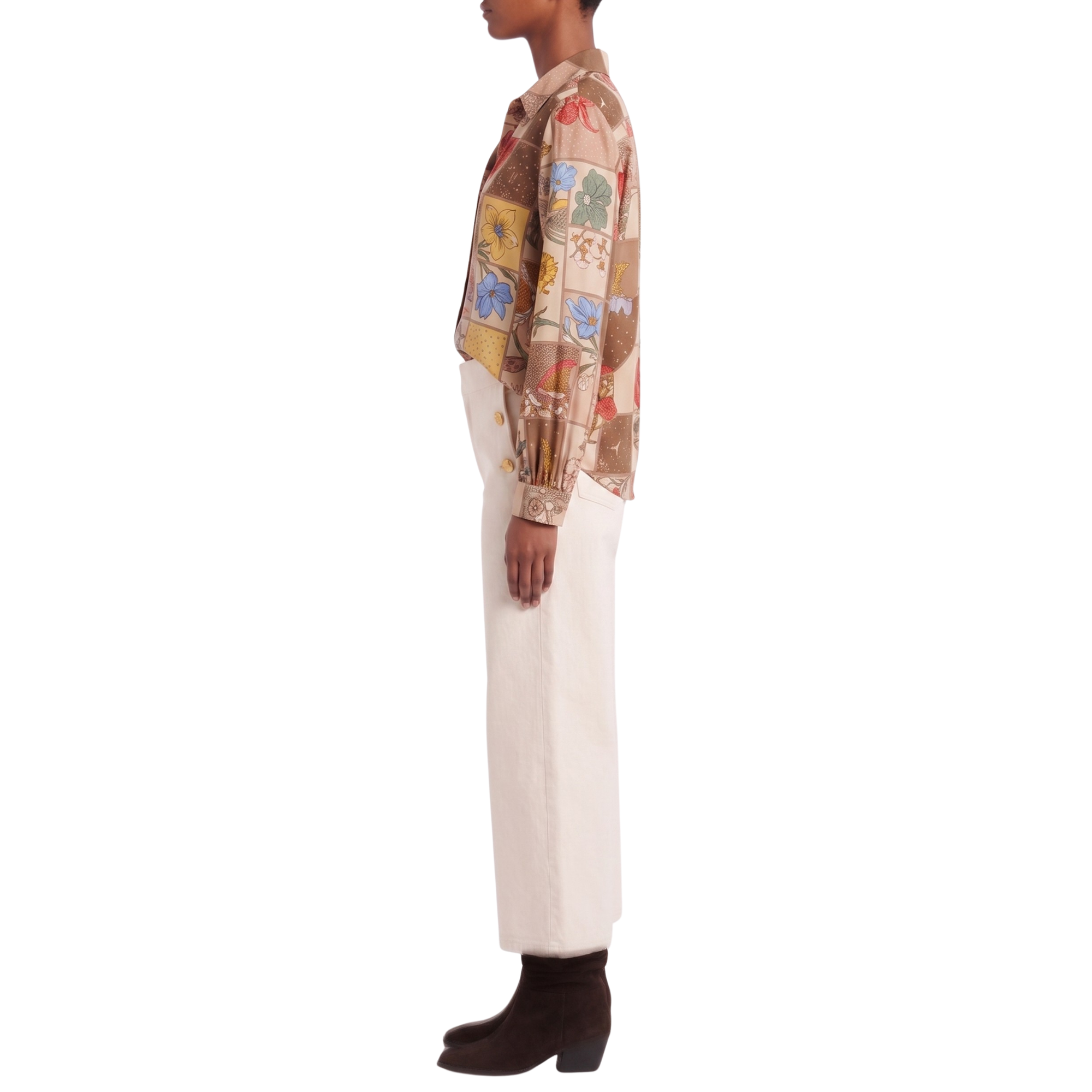 Blouse foulard beige motif automnal